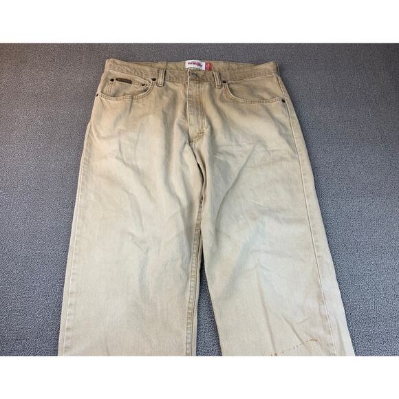 Wrangler Jeans 2000's Era Men's 36x32 Tan Denim Jeans Work Casual - Picture 14 of 16